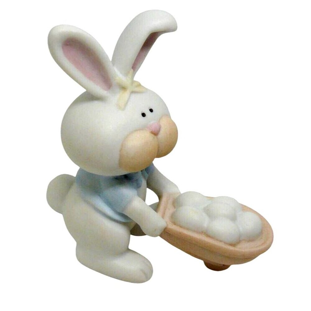 Porcelain Bunny Figurine w Wheelbarrow by George Good 1986 Taiwan Easter Vintage